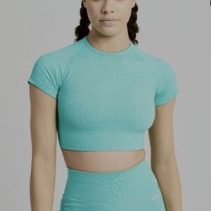 Aybl Evolve Light Aqua Blue Speckled Short Sleeve Crop Top Size Small